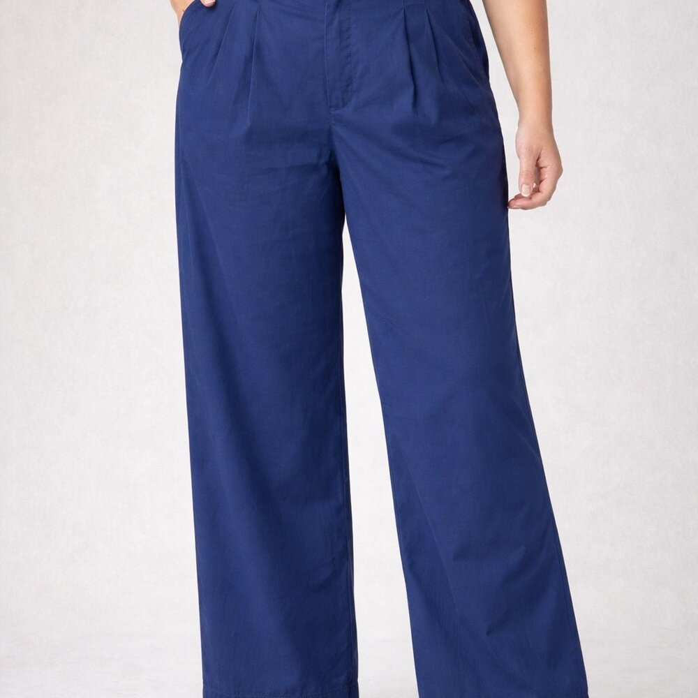 Lands' End Women's High Rise Wide Leg Pants Trousers Sz 12 Pleated Elastic Waist